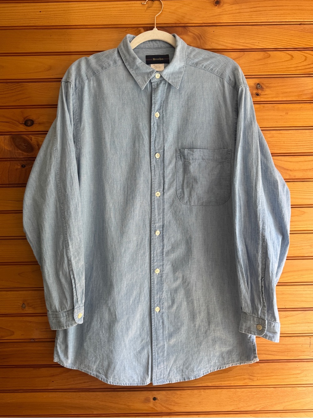 Vintage Breeches Chambray Button Up Shirt USA Size 8 Blue Long Sleeve Oversized
